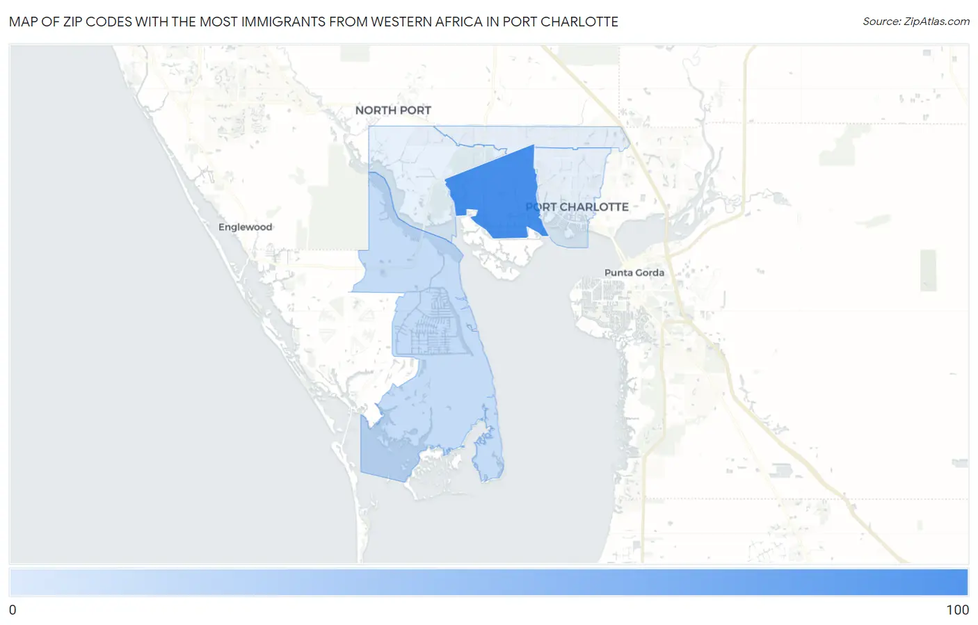 Zip Codes with the Most Immigrants from Western Africa in Port Charlotte Map