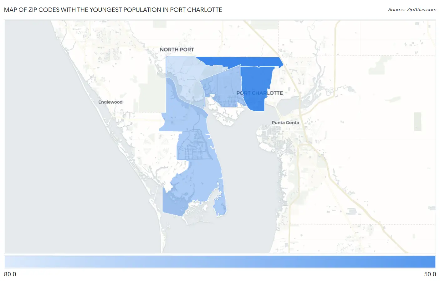 Zip Codes with the Youngest Population in Port Charlotte Map
