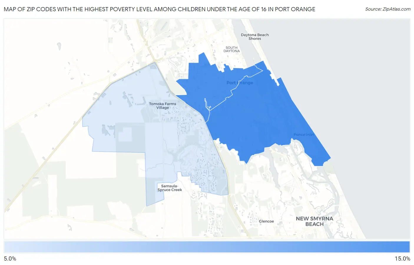 Zip Codes with the Highest Poverty Level Among Children Under the Age of 16 in Port Orange Map