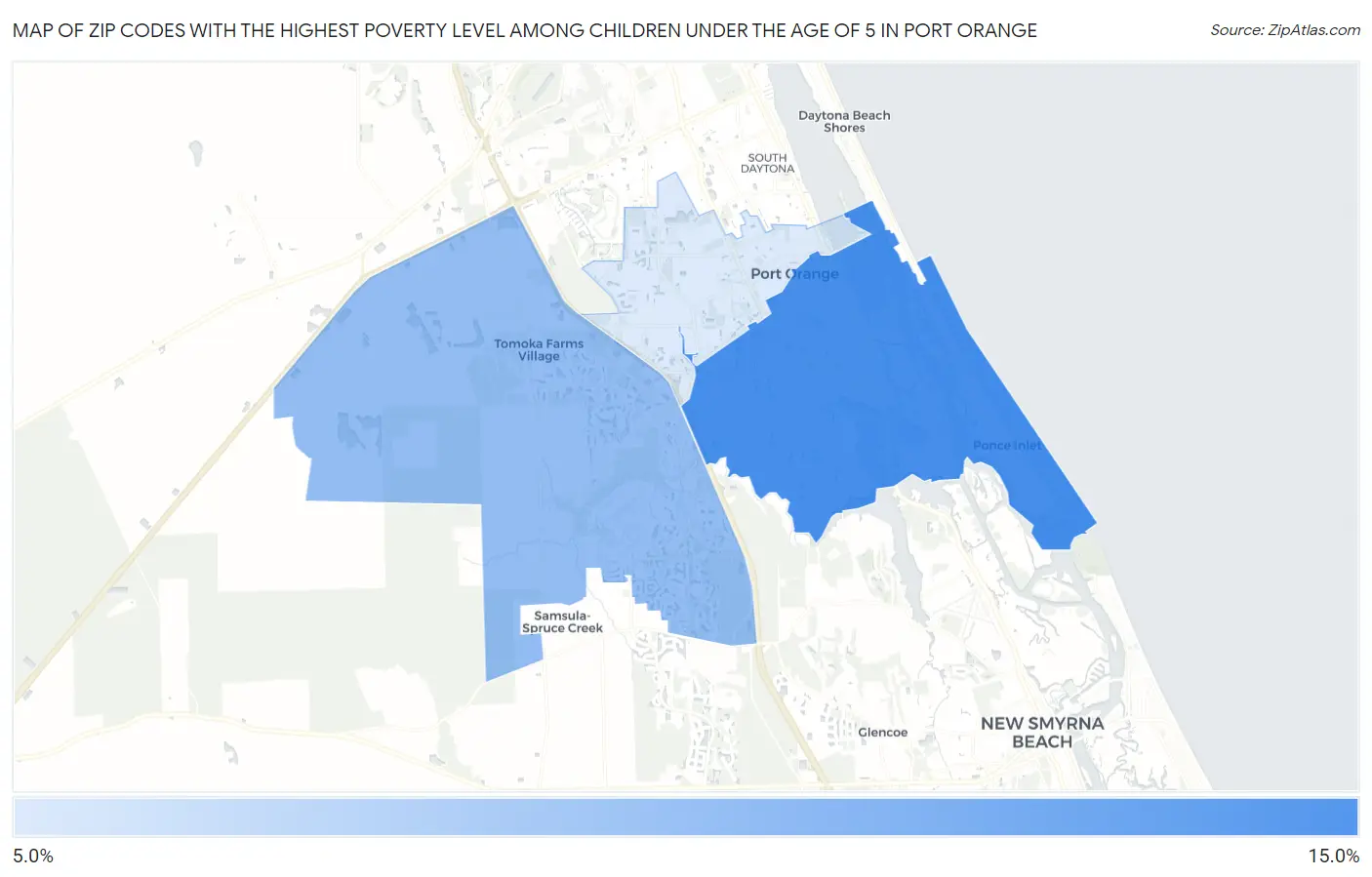 Zip Codes with the Highest Poverty Level Among Children Under the Age of 5 in Port Orange Map