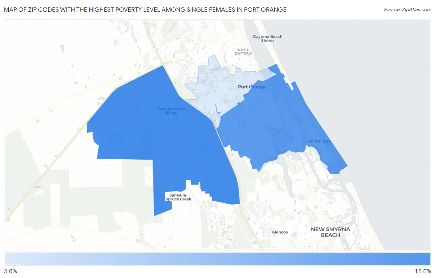 Zip Codes with the Highest Poverty Level Among Single Females in Port Orange Map