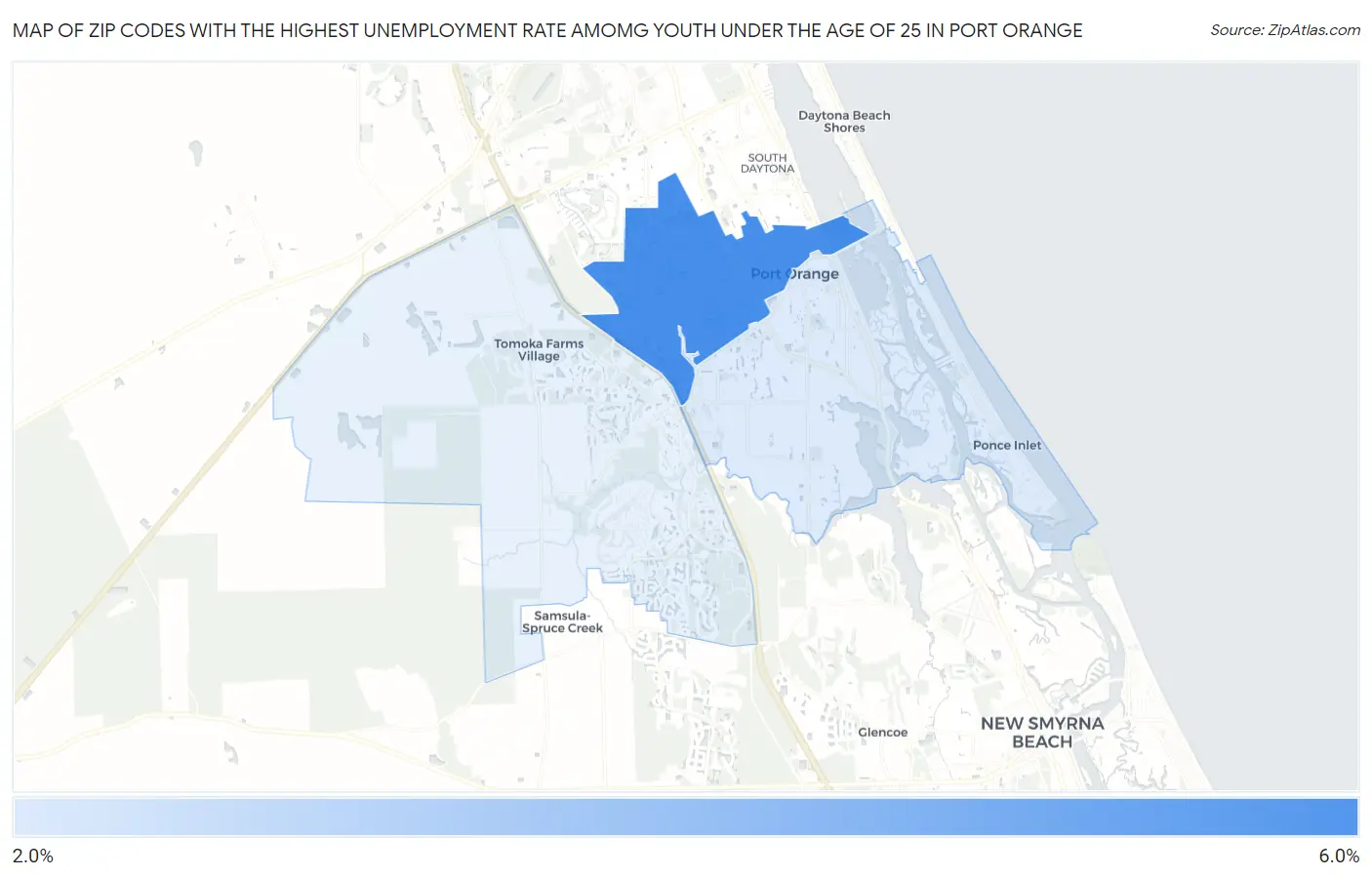 Zip Codes with the Highest Unemployment Rate Amomg Youth Under the Age of 25 in Port Orange Map