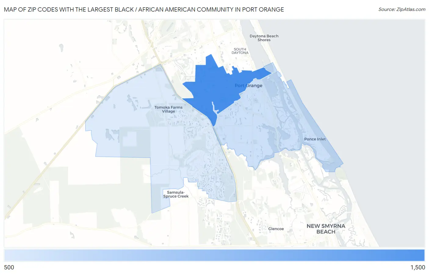 Zip Codes with the Largest Black / African American Community in Port Orange Map