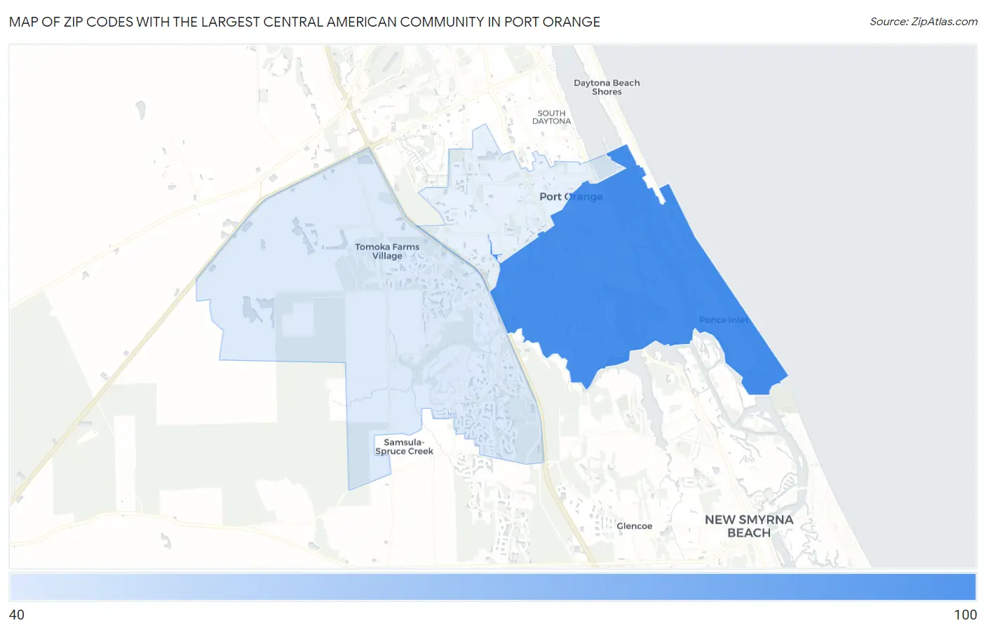 Zip Codes with the Largest Central American Community in Port Orange Map