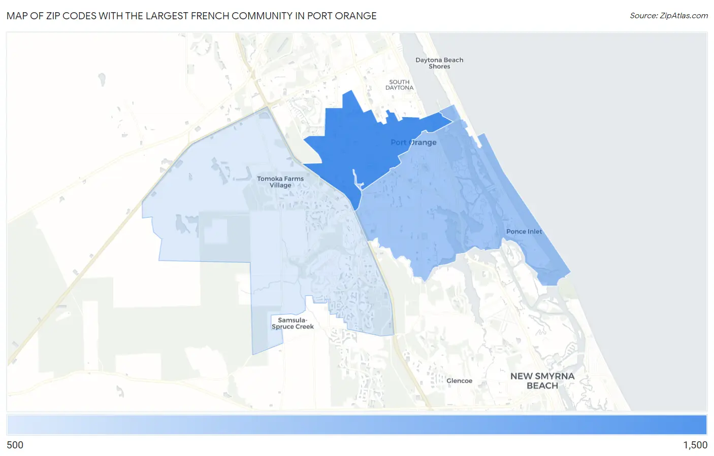 Zip Codes with the Largest French Community in Port Orange Map