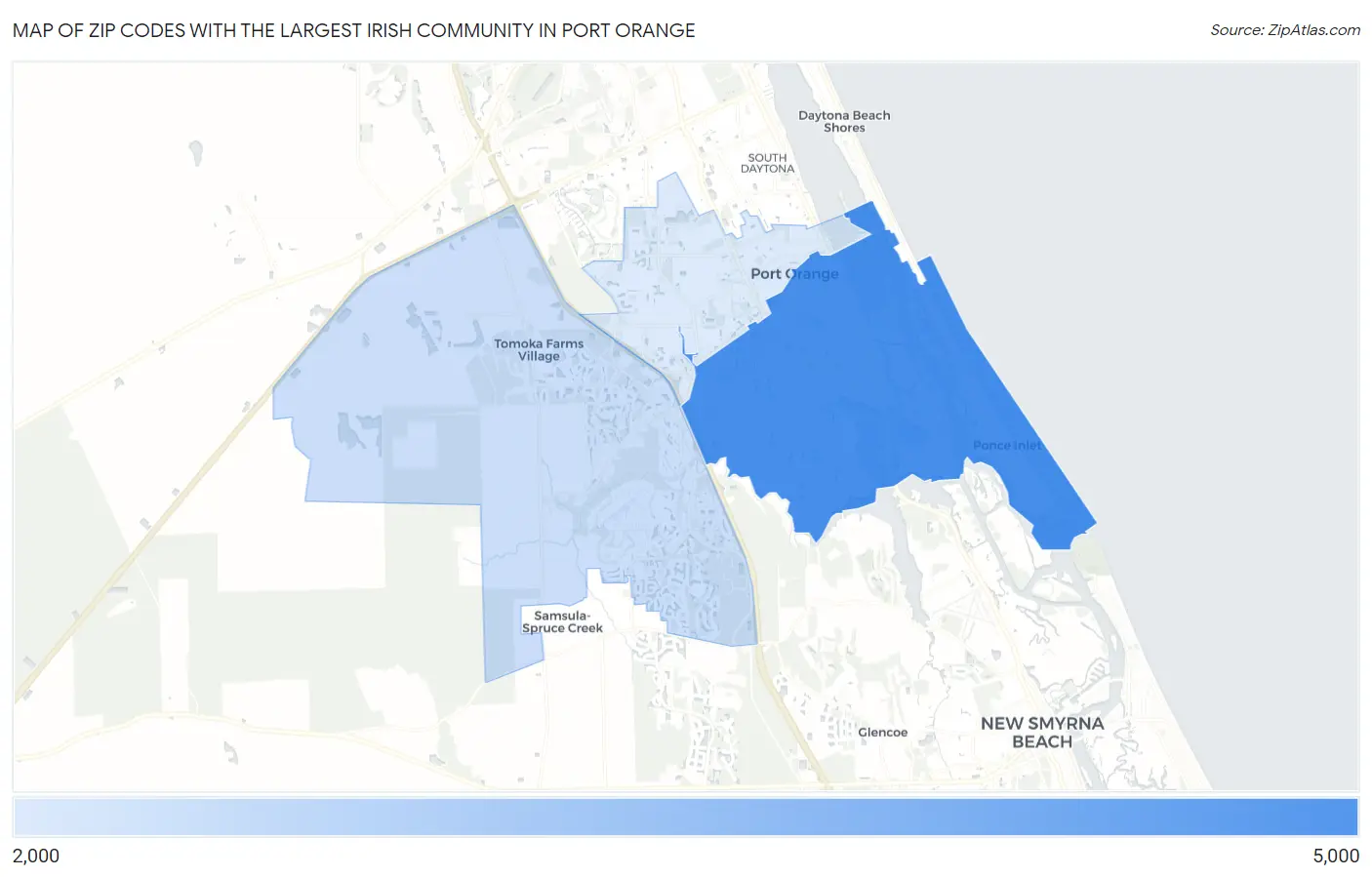 Zip Codes with the Largest Irish Community in Port Orange Map
