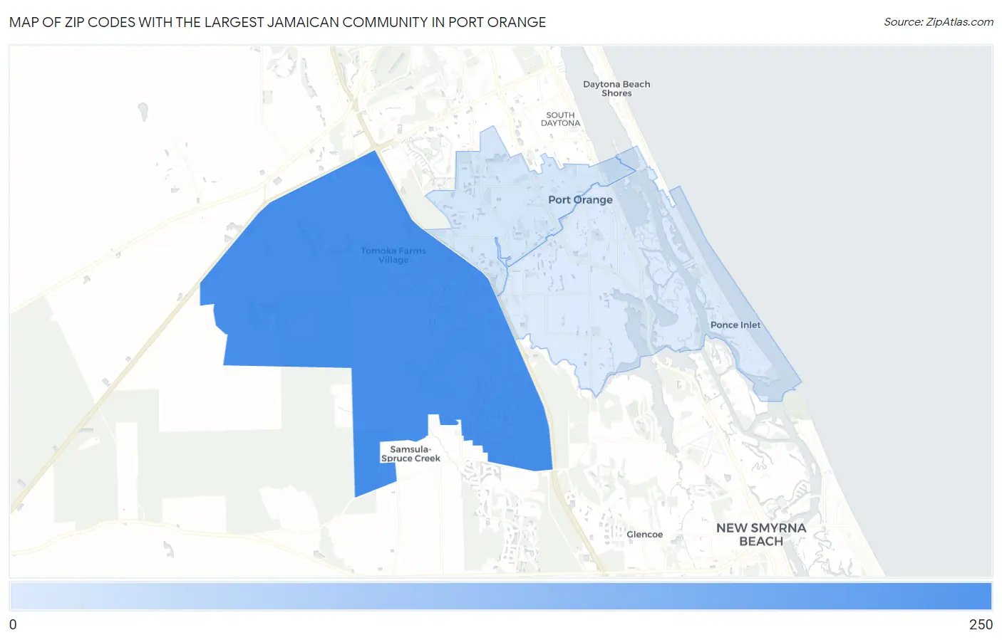 Zip Codes with the Largest Jamaican Community in Port Orange Map