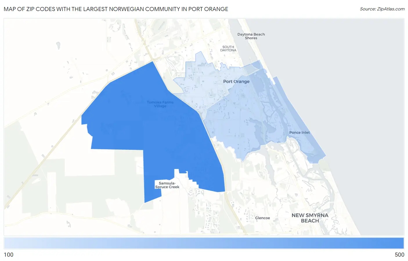 Zip Codes with the Largest Norwegian Community in Port Orange Map