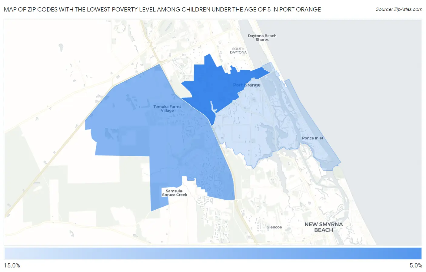 Zip Codes with the Lowest Poverty Level Among Children Under the Age of 5 in Port Orange Map