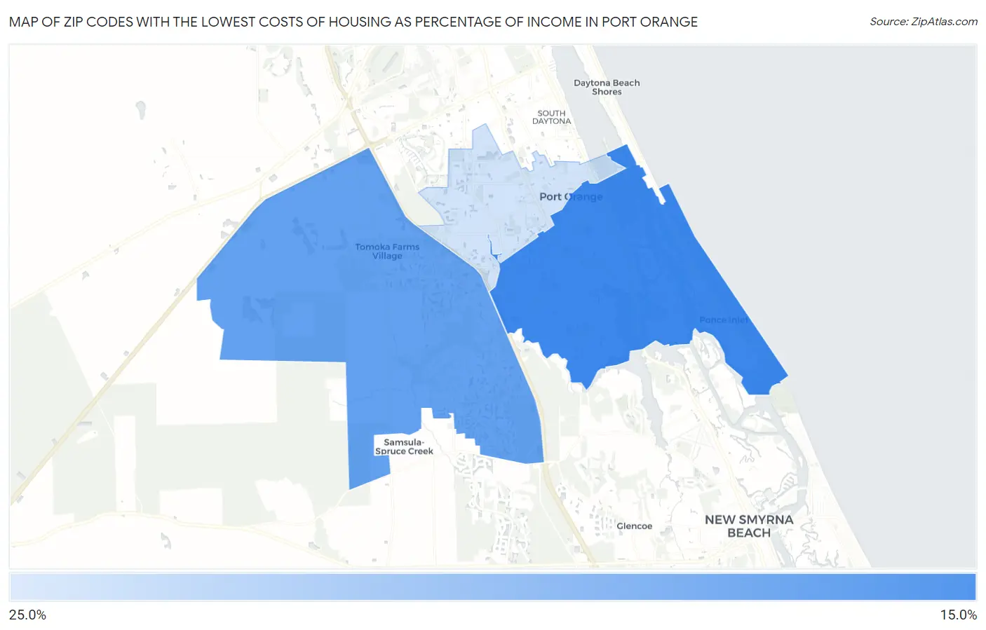 Zip Codes with the Lowest Costs of Housing as Percentage of Income in Port Orange Map