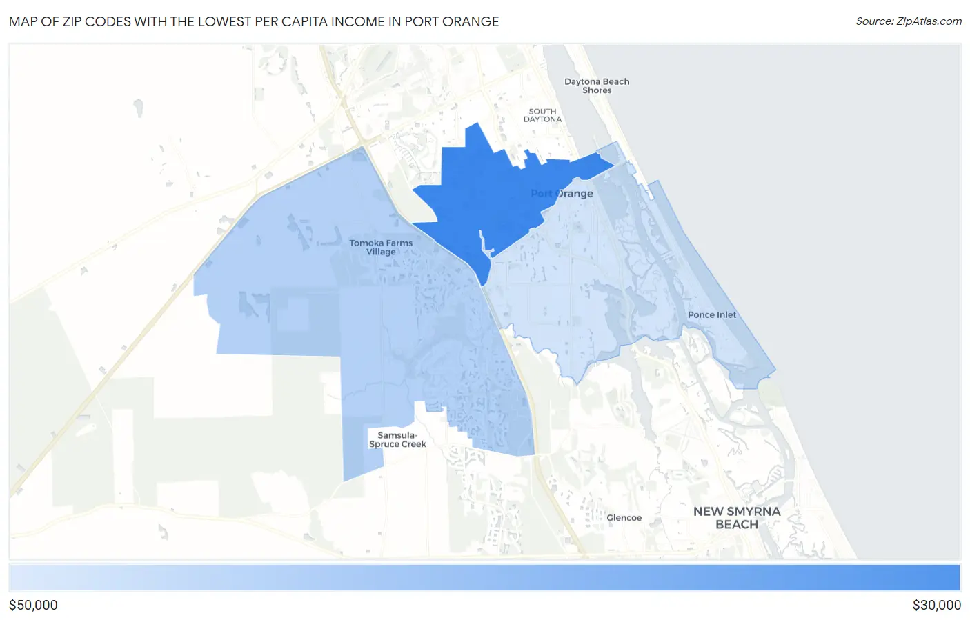 Zip Codes with the Lowest Per Capita Income in Port Orange Map