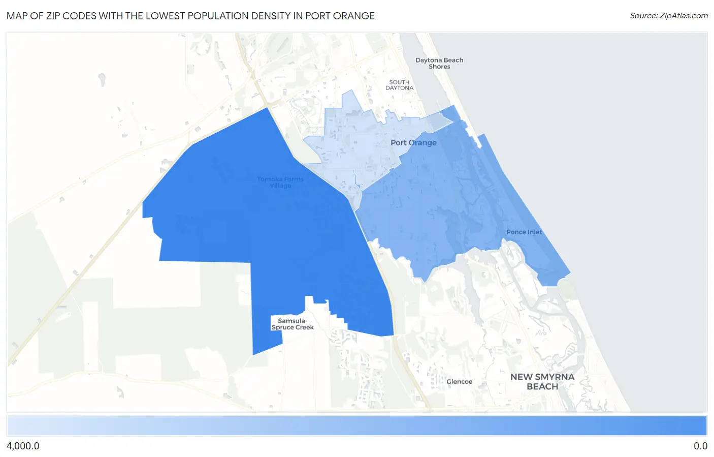 Zip Codes with the Lowest Population Density in Port Orange Map