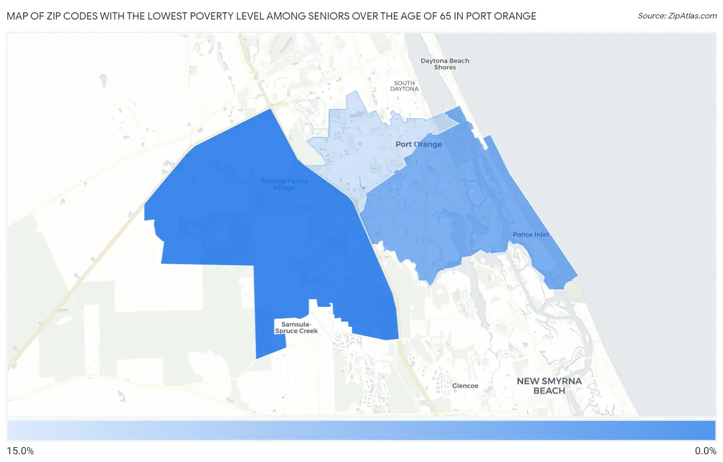 Zip Codes with the Lowest Poverty Level Among Seniors Over the Age of 65 in Port Orange Map
