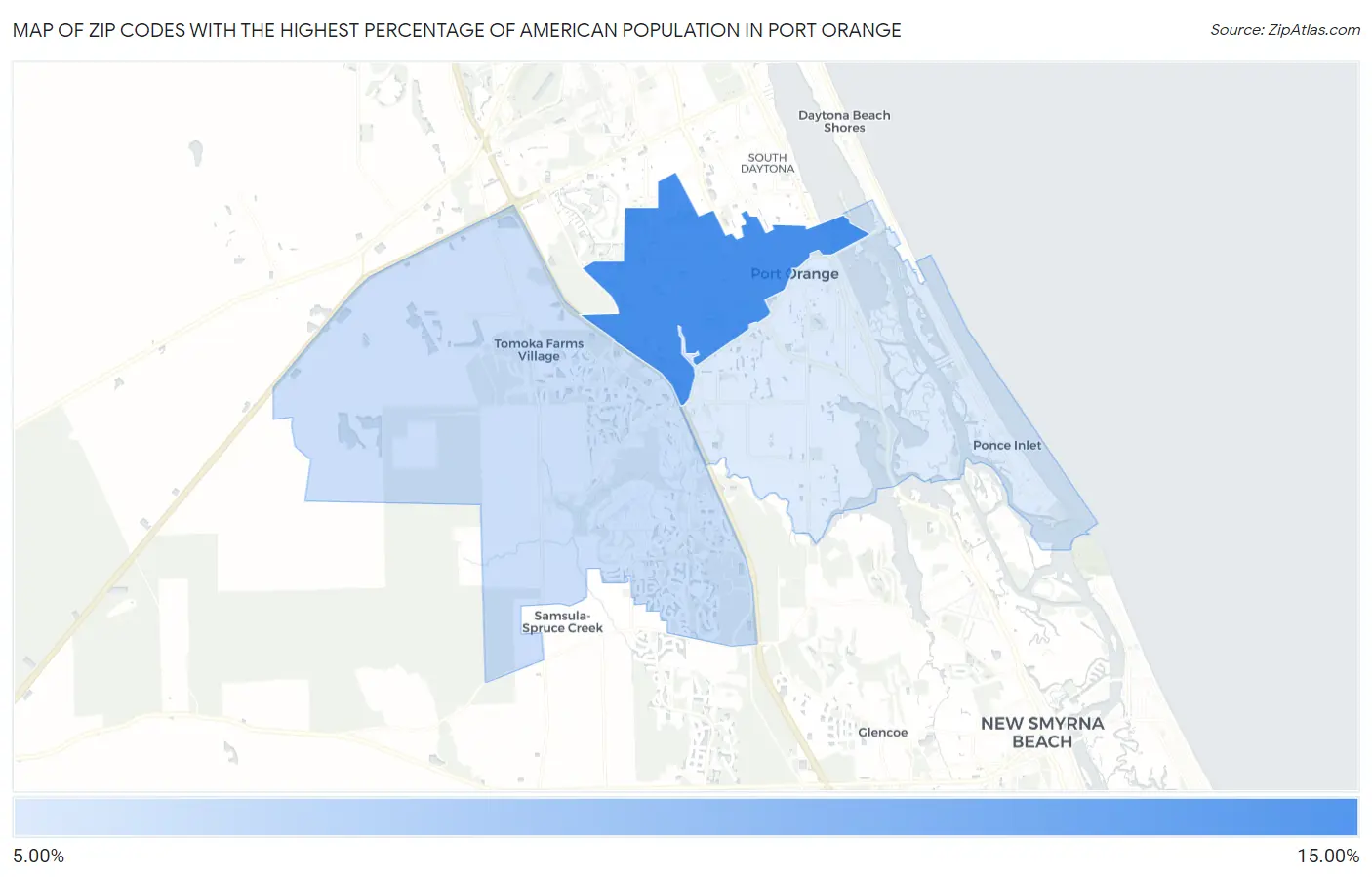 Zip Codes with the Highest Percentage of American Population in Port Orange Map