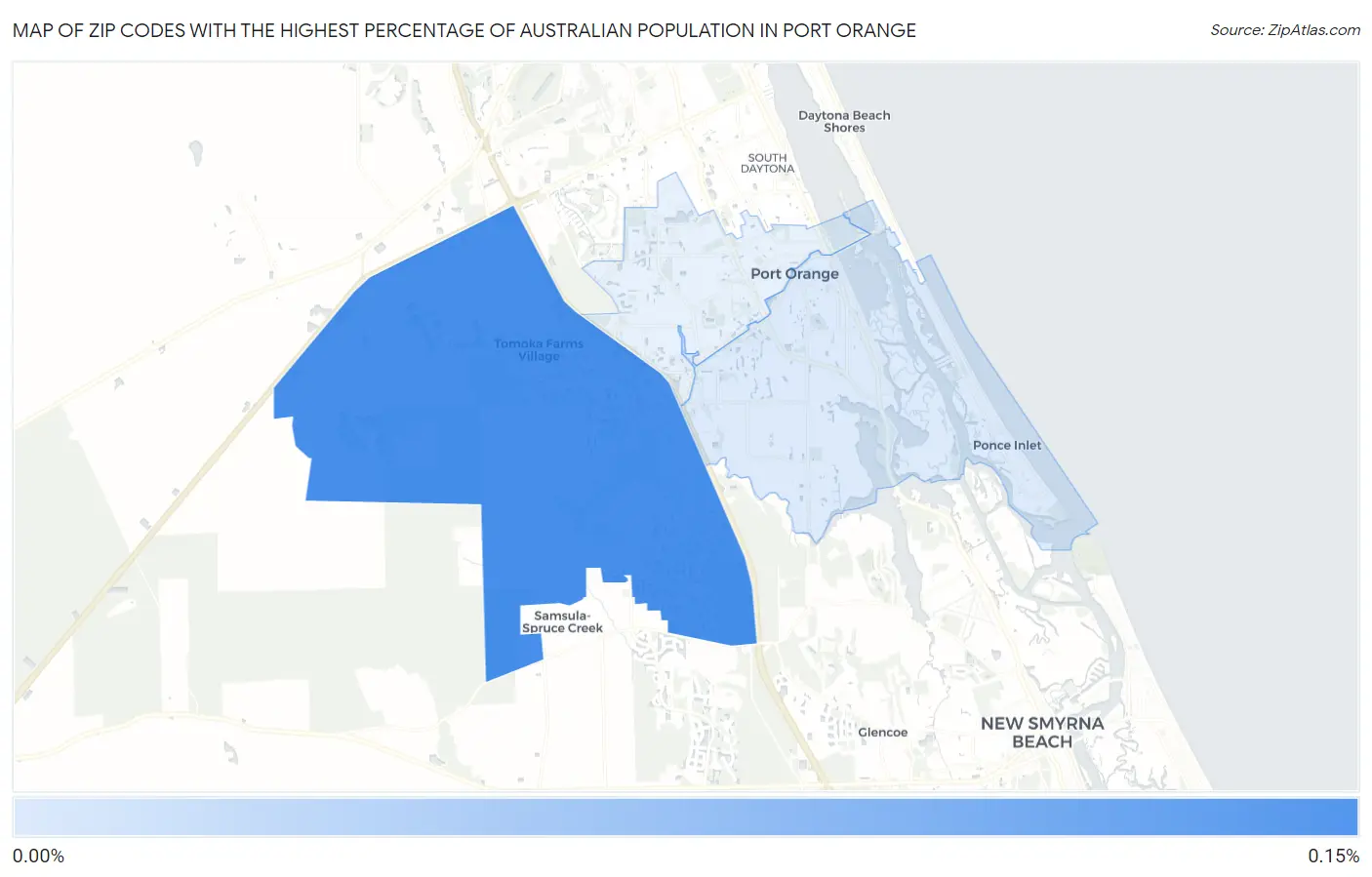 Zip Codes with the Highest Percentage of Australian Population in Port Orange Map