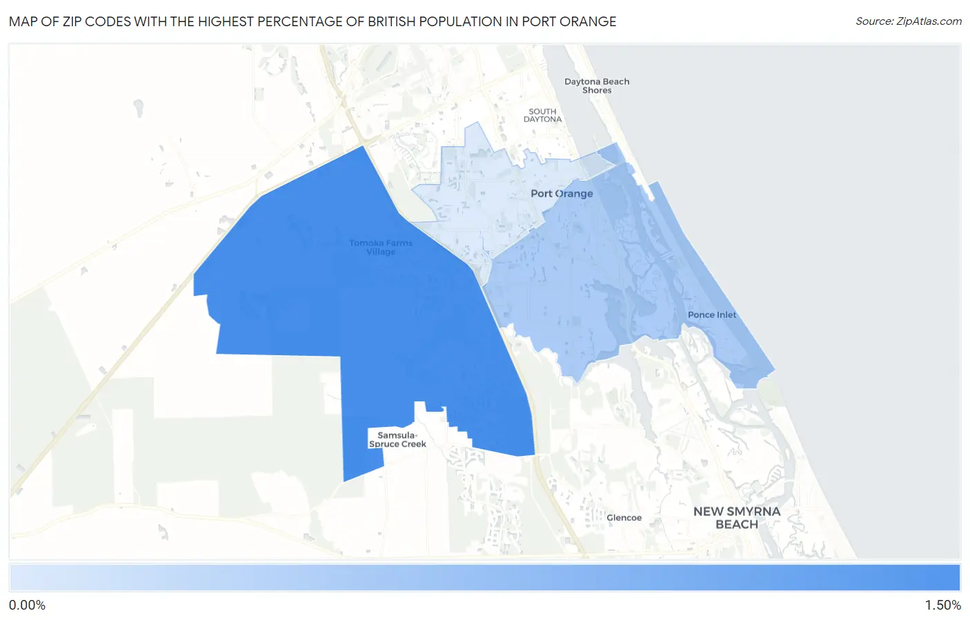 Zip Codes with the Highest Percentage of British Population in Port Orange Map