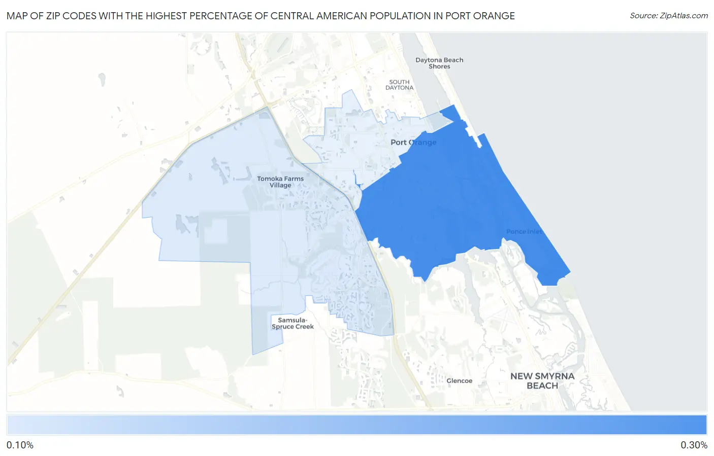 Zip Codes with the Highest Percentage of Central American Population in Port Orange Map