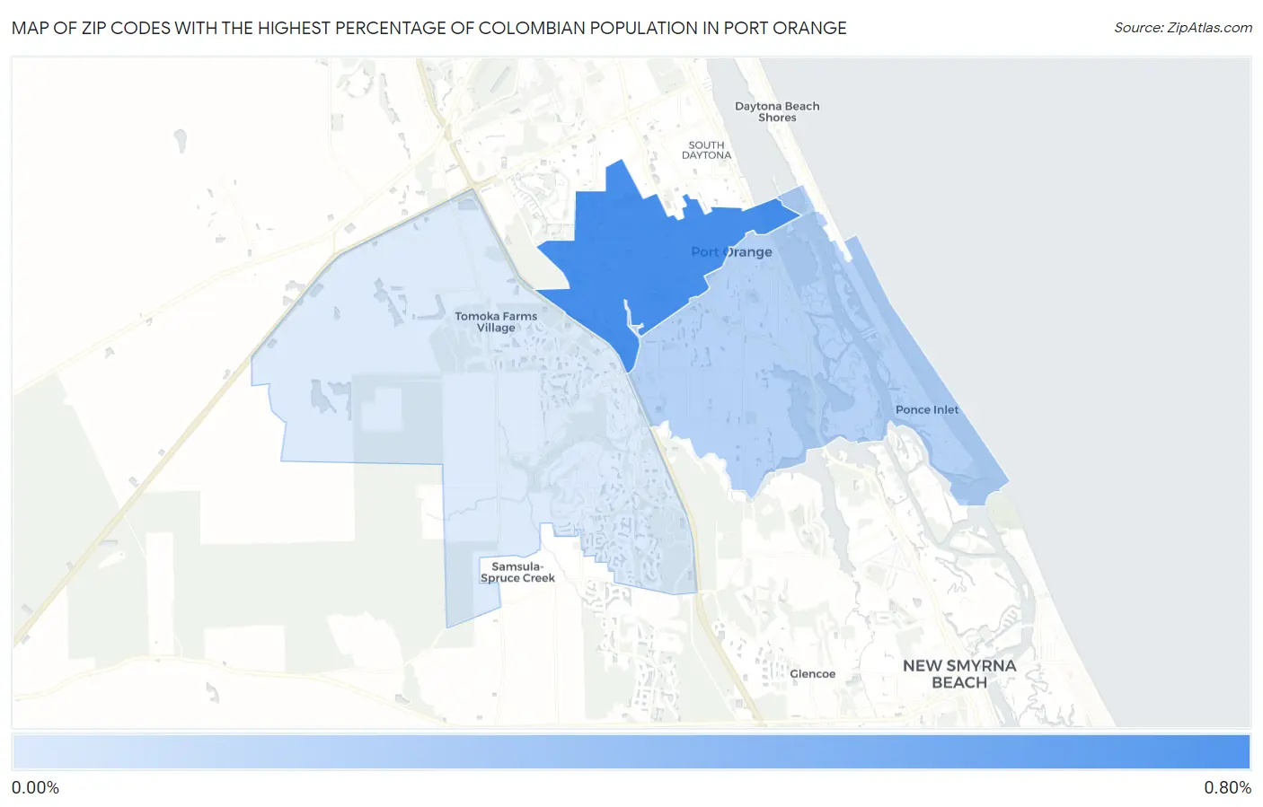 Zip Codes with the Highest Percentage of Colombian Population in Port Orange Map