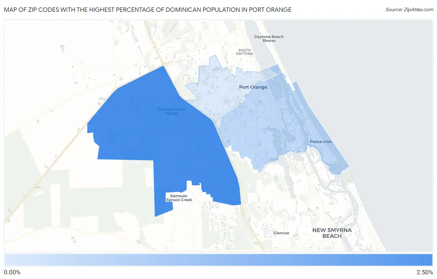 Zip Codes with the Highest Percentage of Dominican Population in Port Orange Map