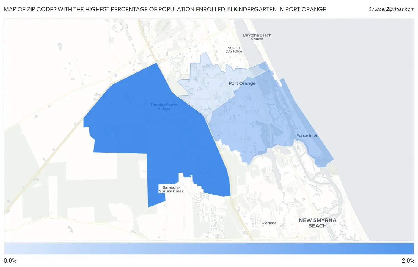 Zip Codes with the Highest Percentage of Population Enrolled in Kindergarten in Port Orange Map