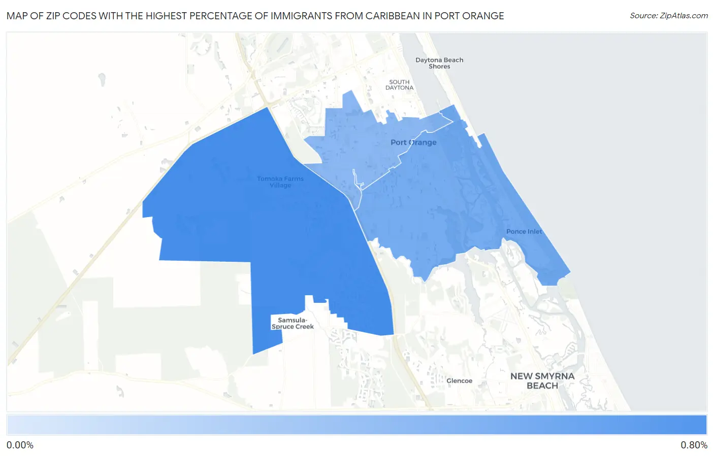 Zip Codes with the Highest Percentage of Immigrants from Caribbean in Port Orange Map