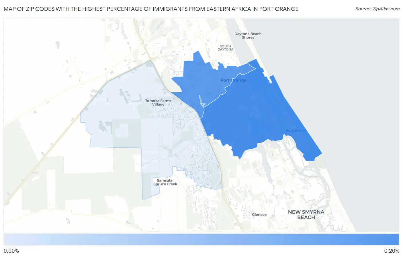 Zip Codes with the Highest Percentage of Immigrants from Eastern Africa in Port Orange Map