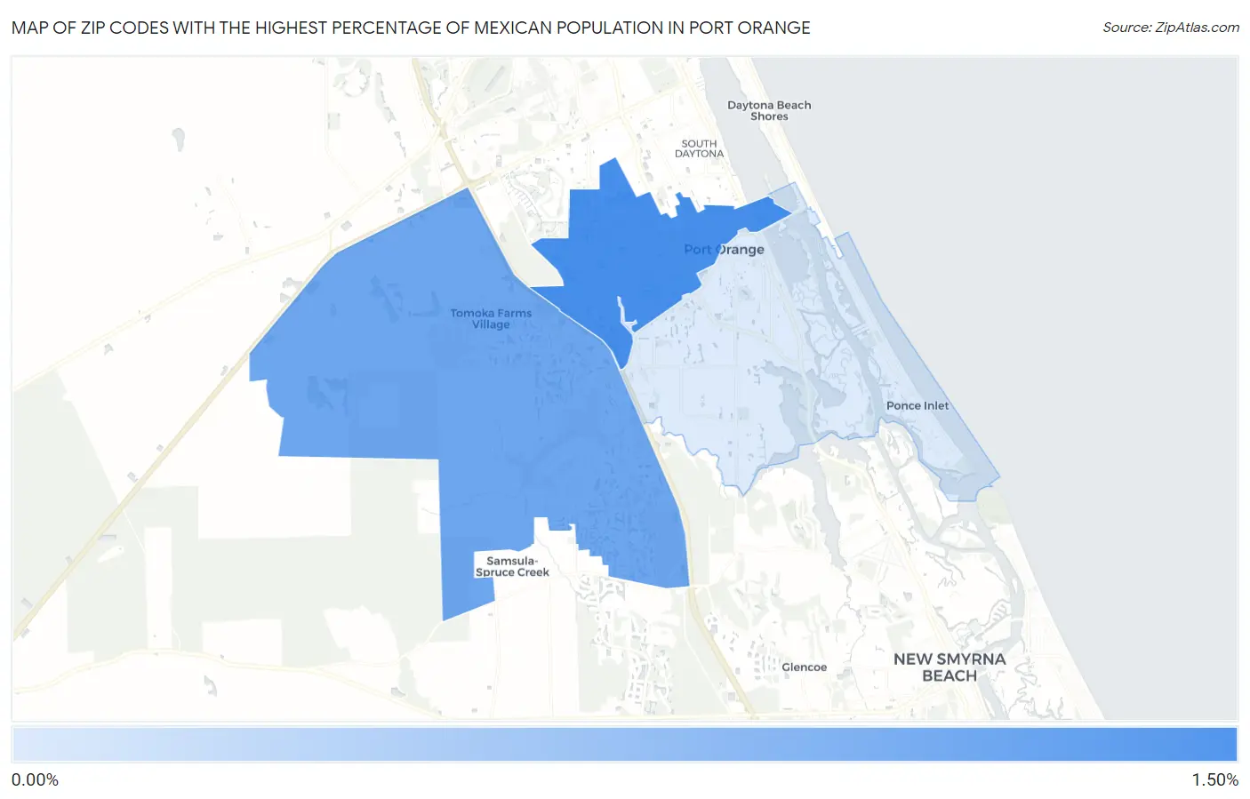Zip Codes with the Highest Percentage of Mexican Population in Port Orange Map