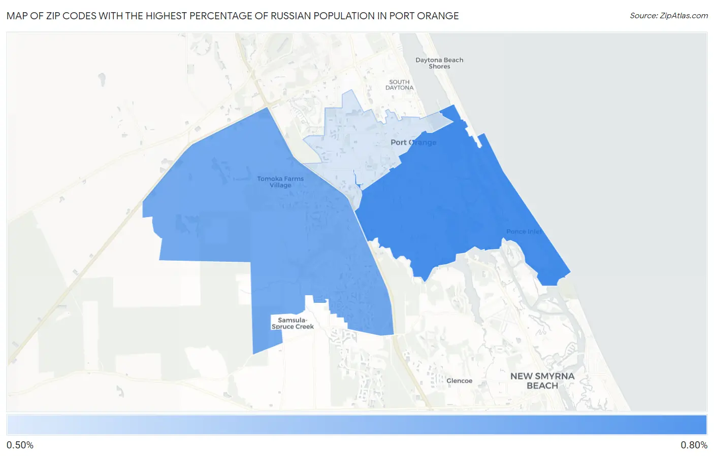 Zip Codes with the Highest Percentage of Russian Population in Port Orange Map