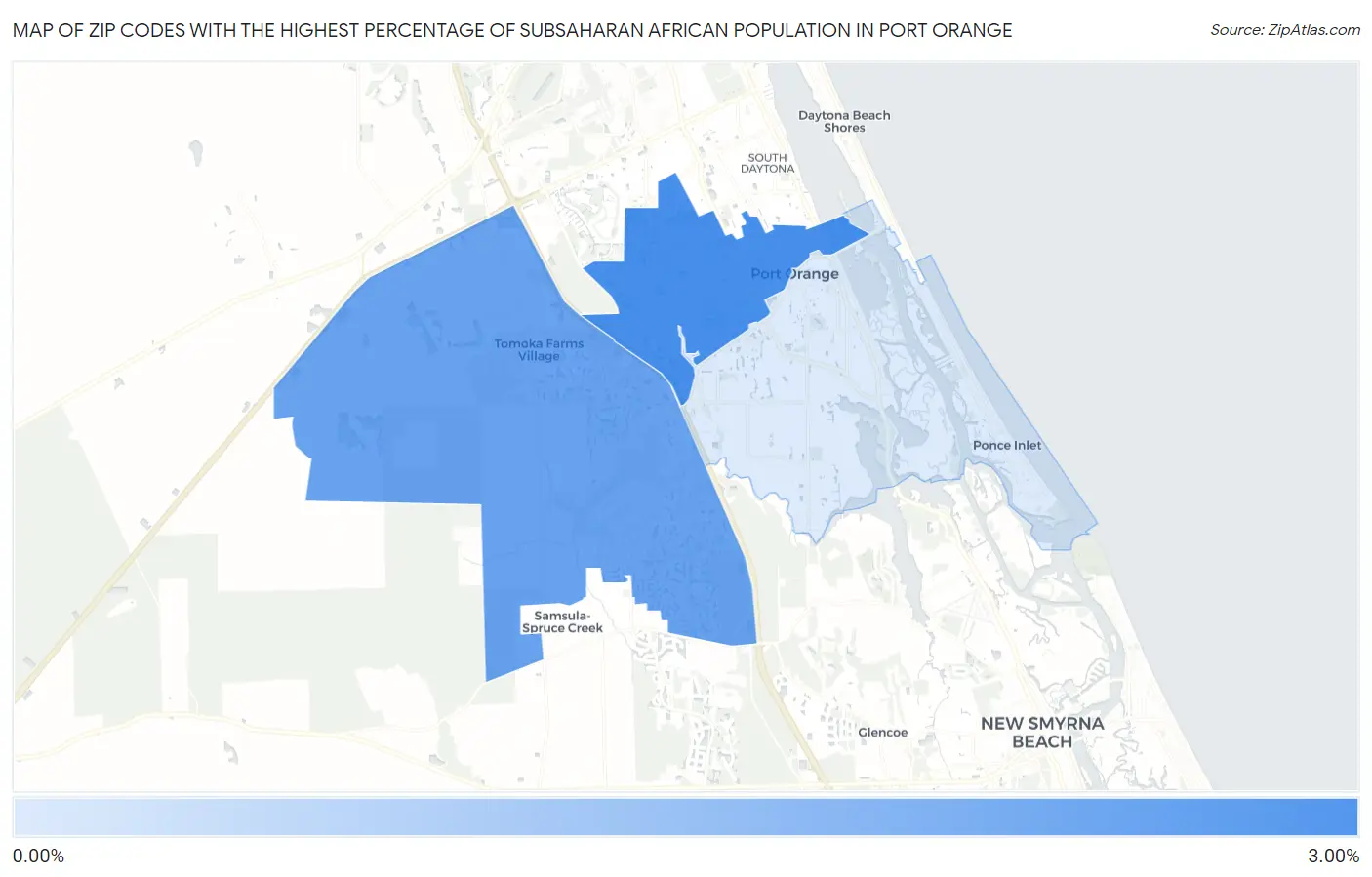 Zip Codes with the Highest Percentage of Subsaharan African Population in Port Orange Map