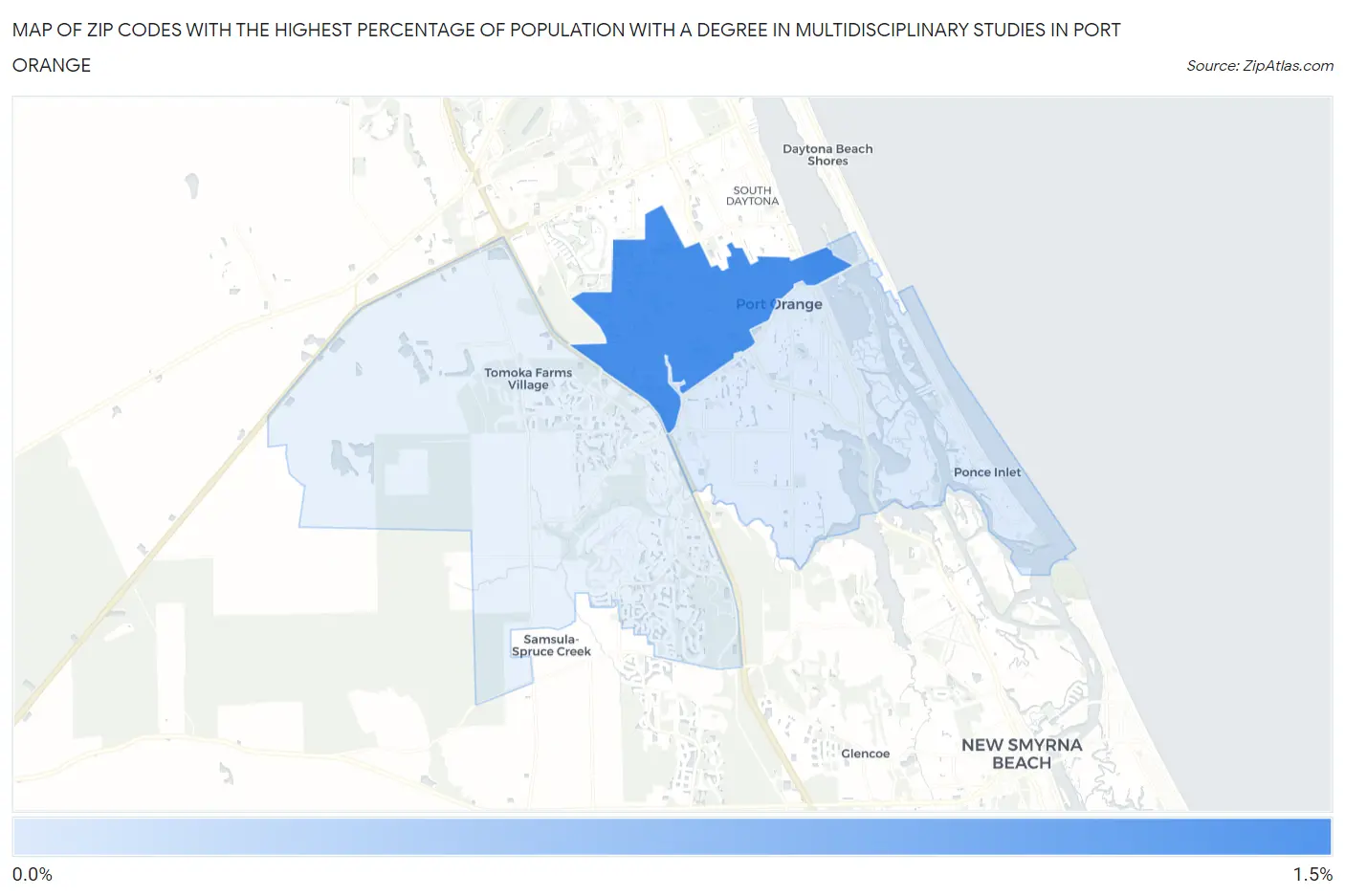 Zip Codes with the Highest Percentage of Population with a Degree in Multidisciplinary Studies in Port Orange Map