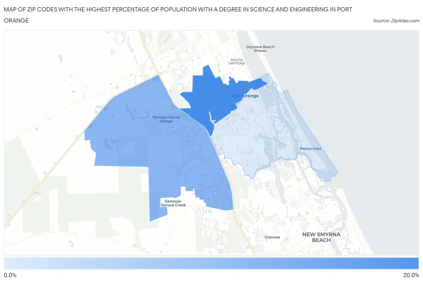 Zip Codes with the Highest Percentage of Population with a Degree in Science and Engineering in Port Orange Map