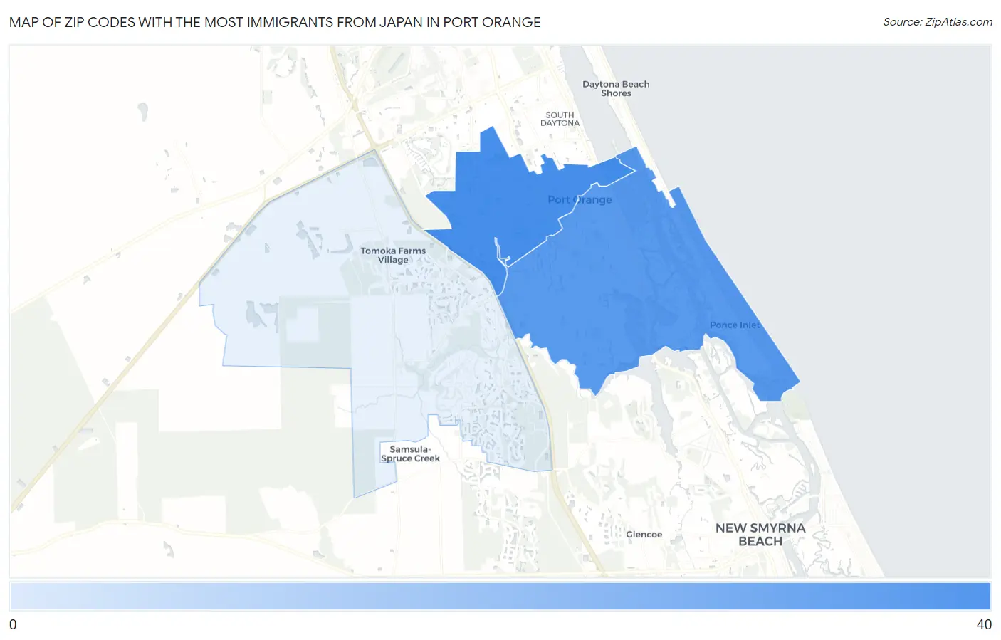 Zip Codes with the Most Immigrants from Japan in Port Orange Map