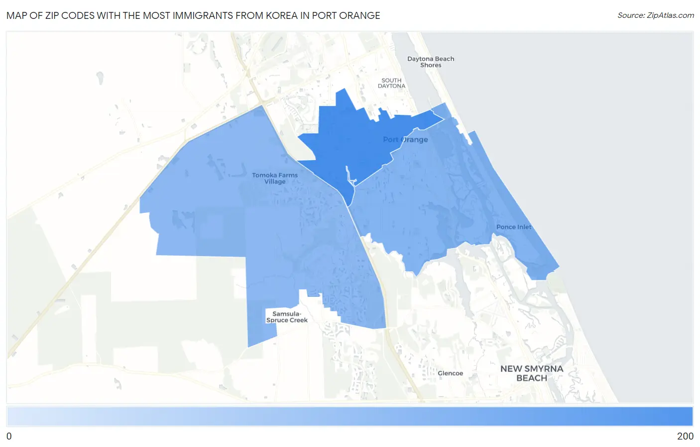 Zip Codes with the Most Immigrants from Korea in Port Orange Map