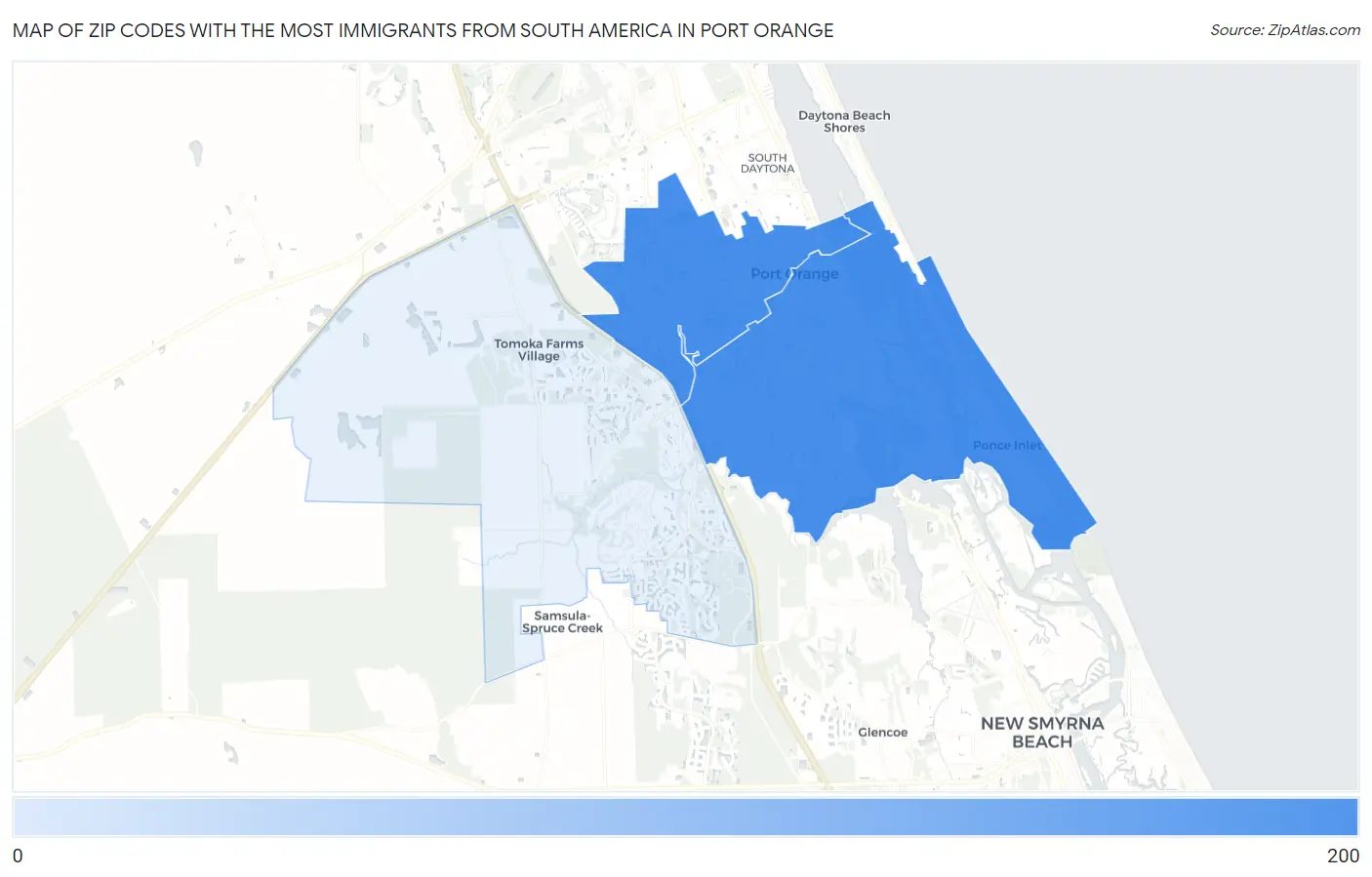 Zip Codes with the Most Immigrants from South America in Port Orange Map