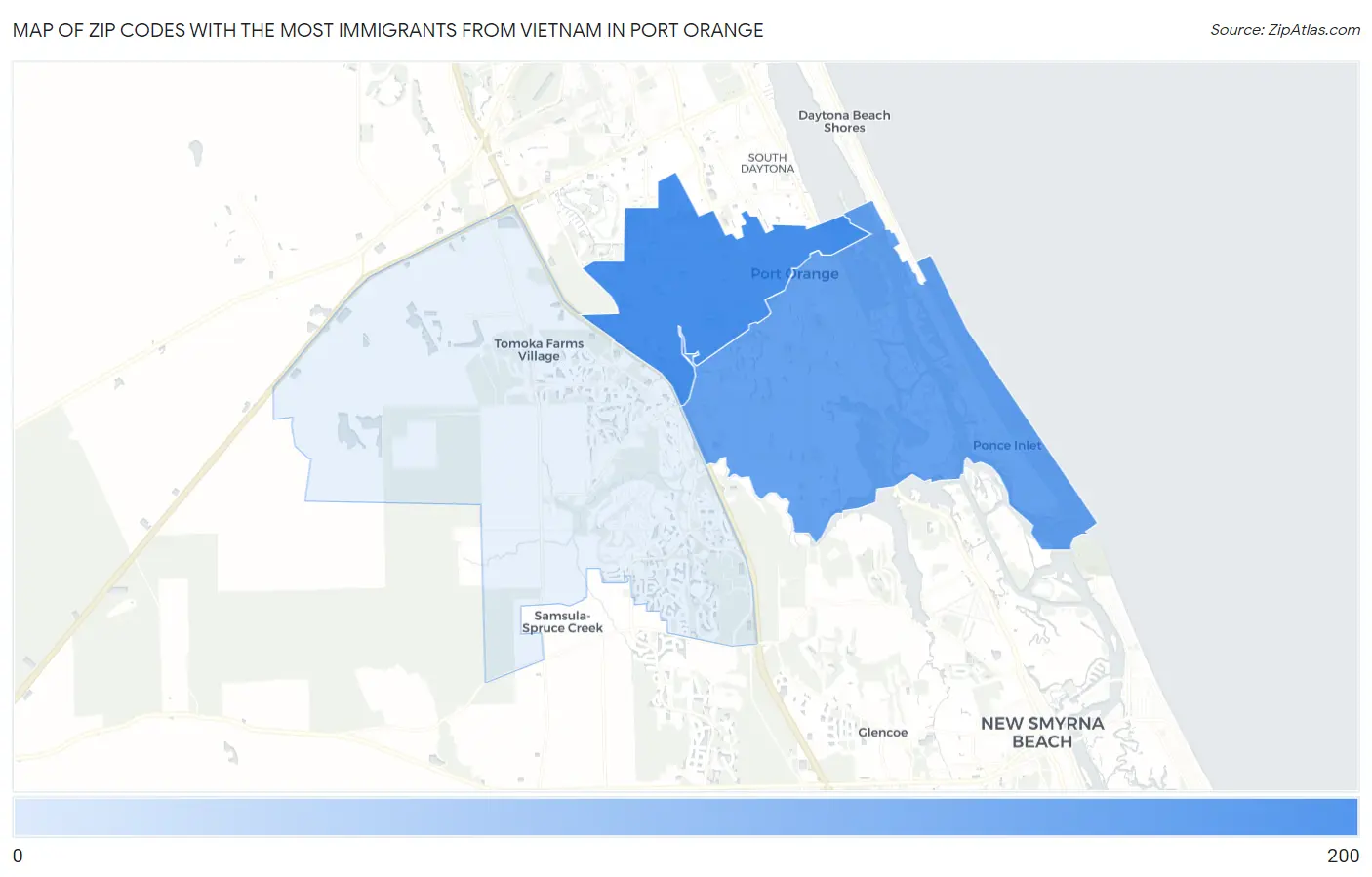 Zip Codes with the Most Immigrants from Vietnam in Port Orange Map