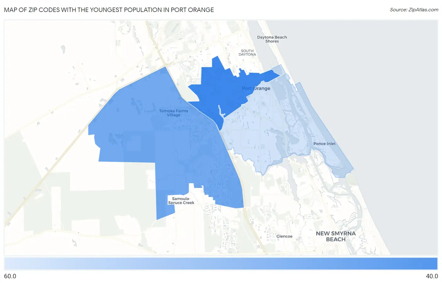 Zip Codes with the Youngest Population in Port Orange Map