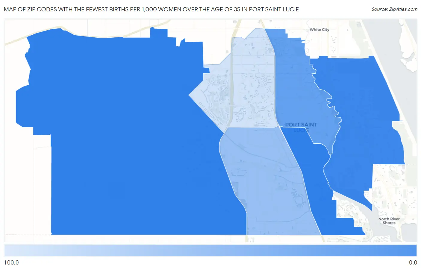 Zip Codes with the Fewest Births per 1,000 Women Over the Age of 35 in Port Saint Lucie Map
