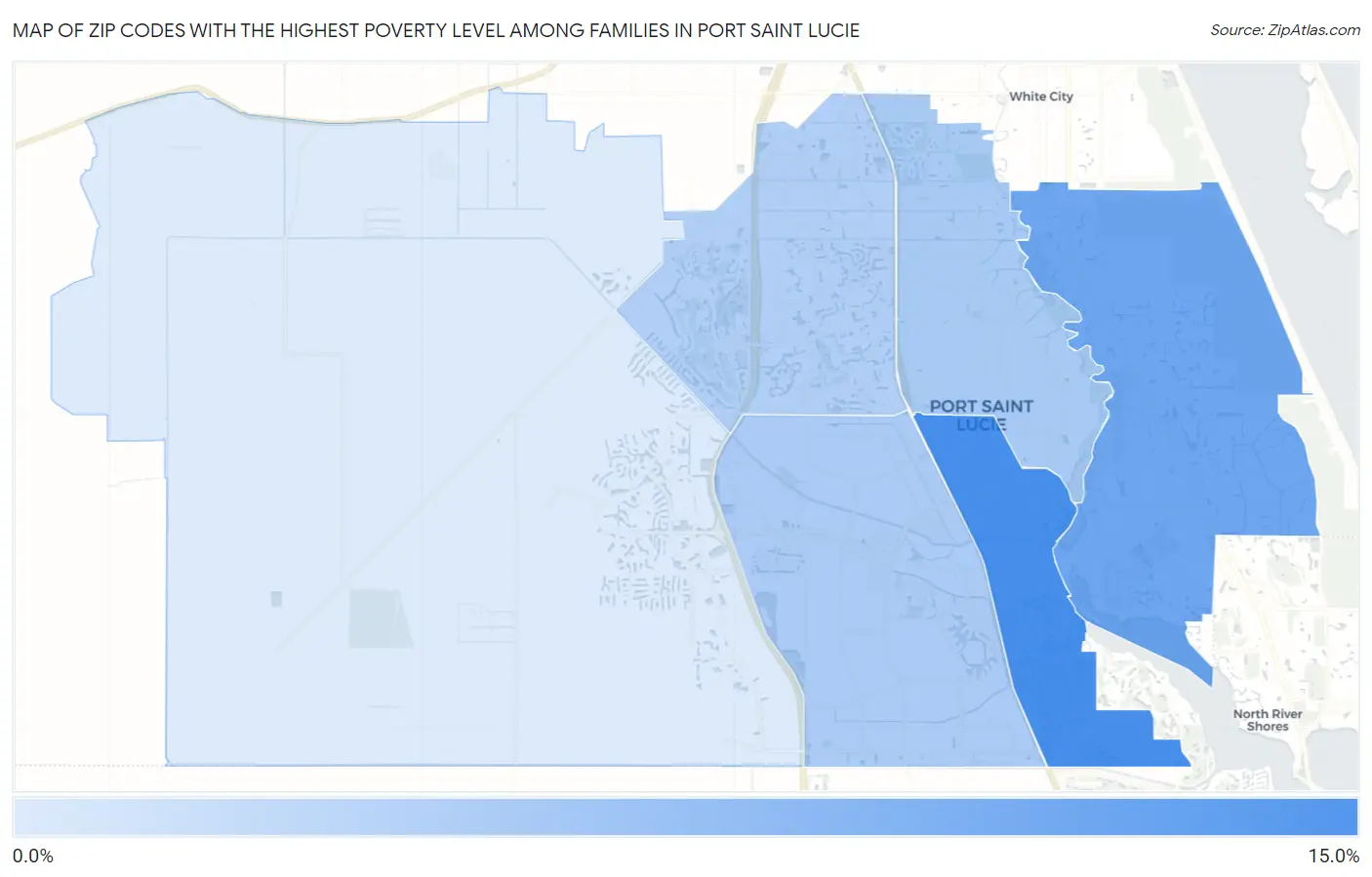 Zip Codes with the Highest Poverty Level Among Families in Port Saint Lucie Map