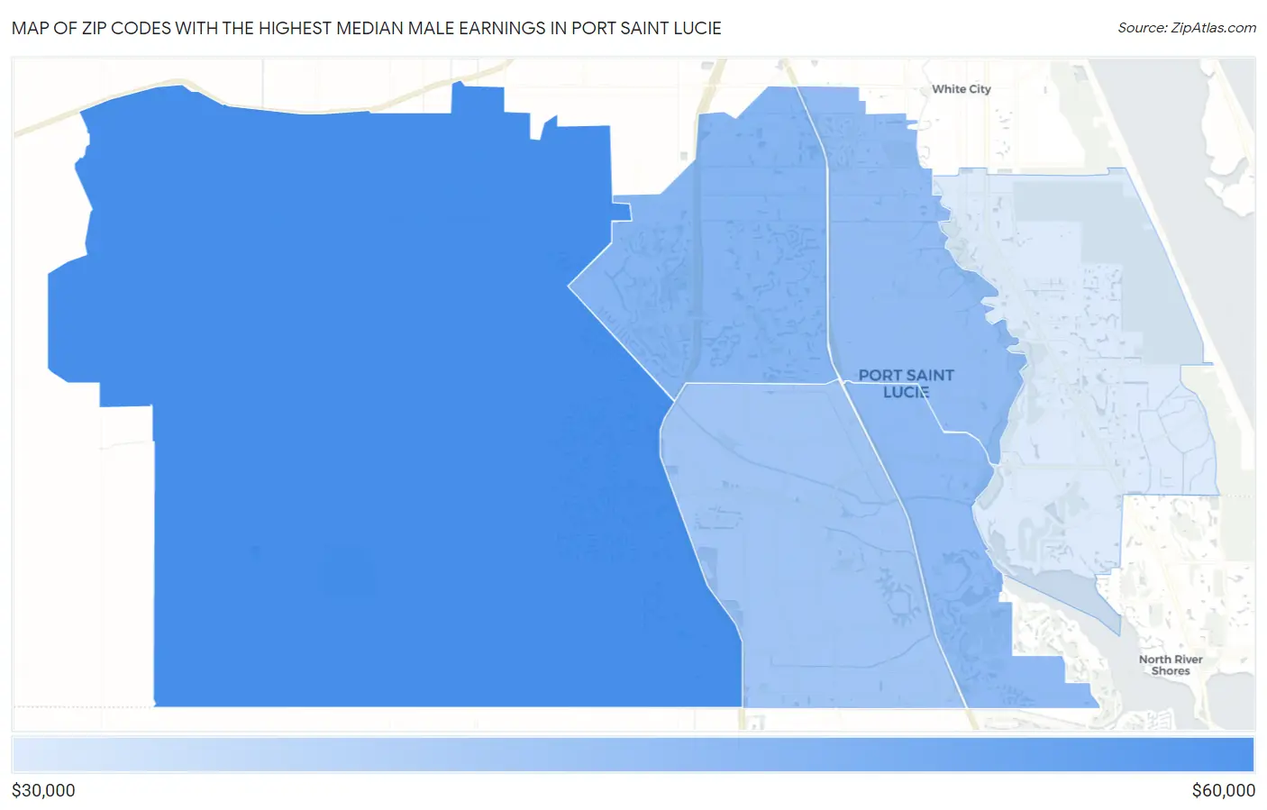 Zip Codes with the Highest Median Male Earnings in Port Saint Lucie Map