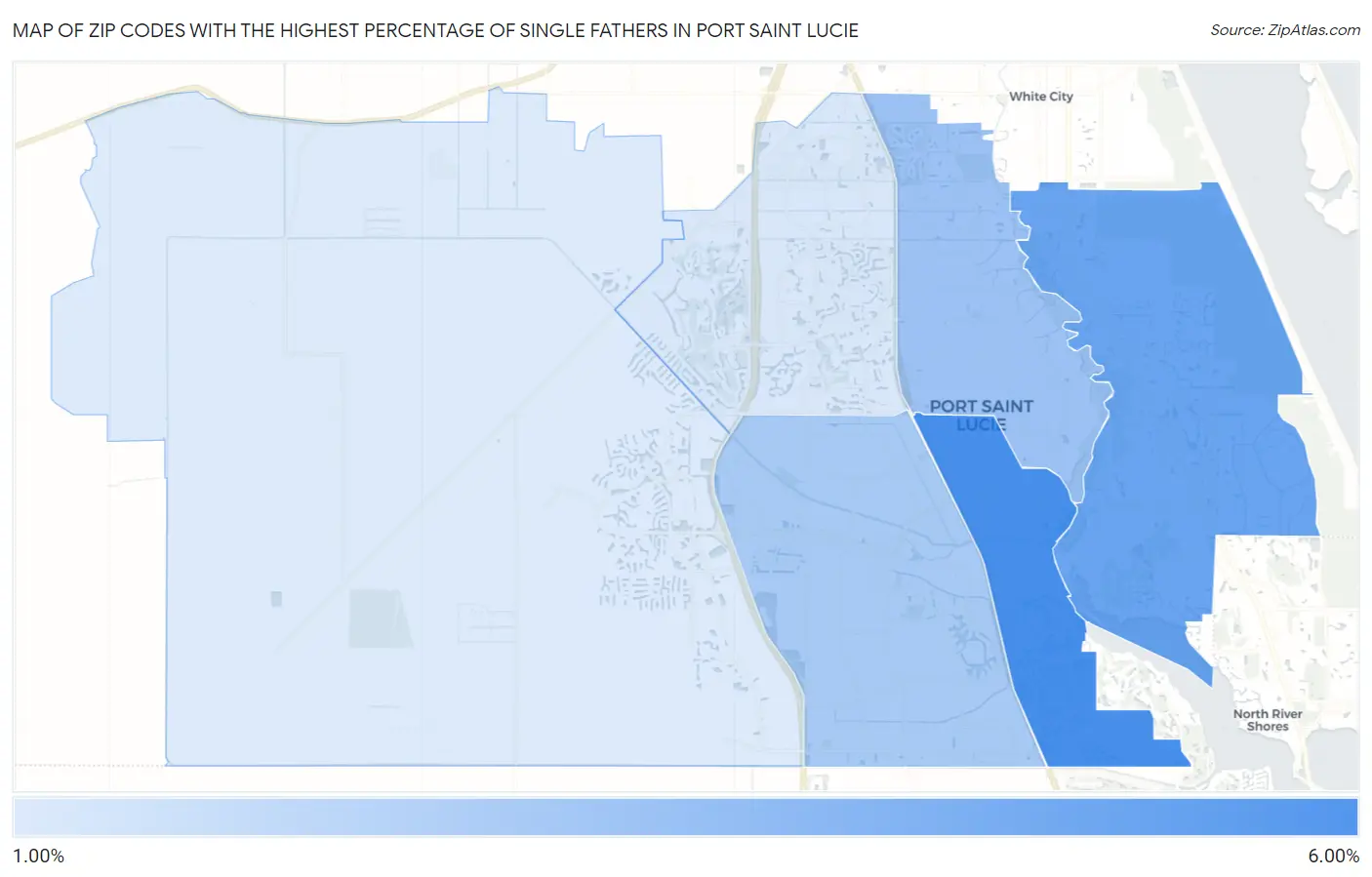 Zip Codes with the Highest Percentage of Single Fathers in Port Saint Lucie Map