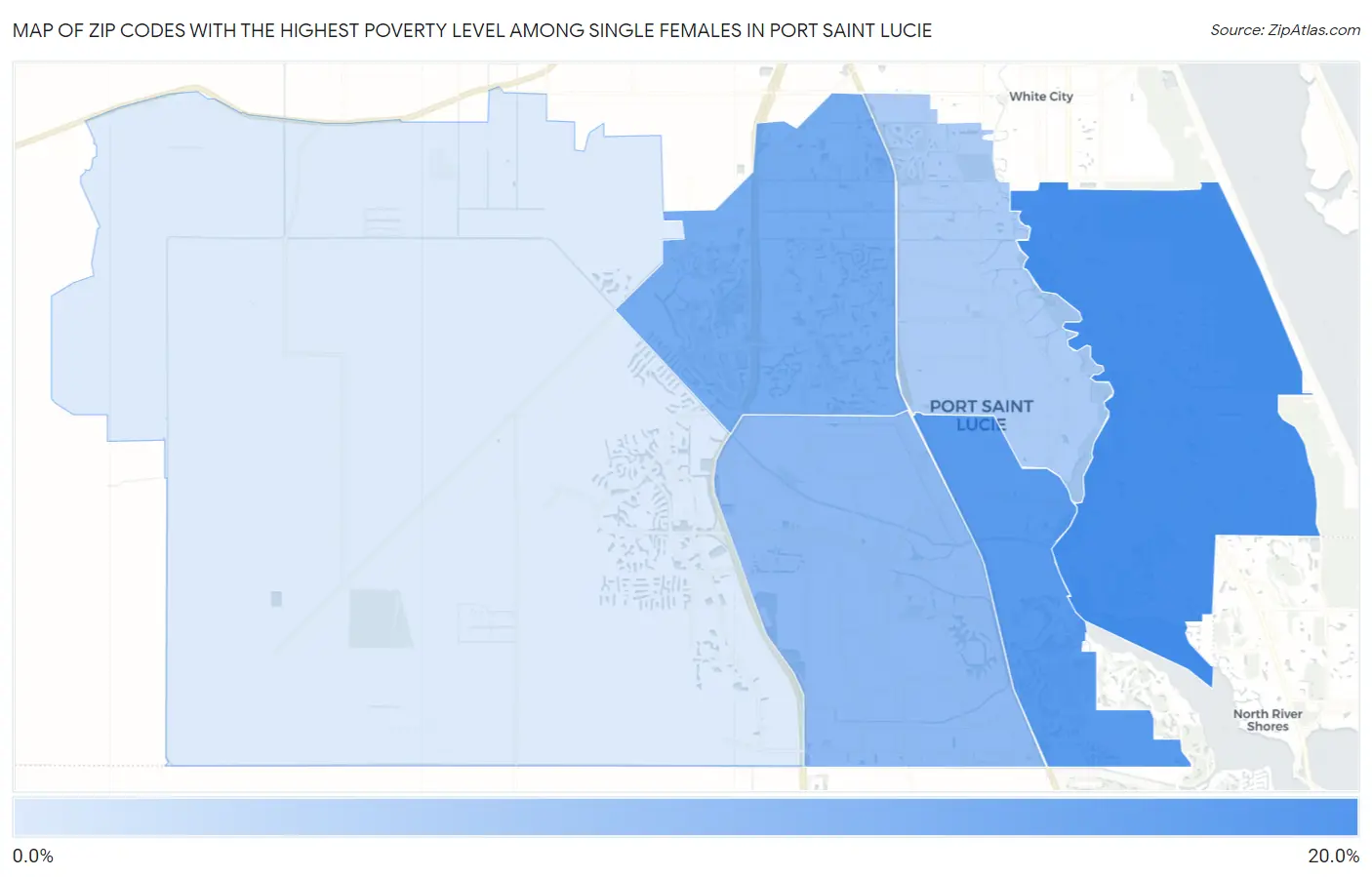 Zip Codes with the Highest Poverty Level Among Single Females in Port Saint Lucie Map