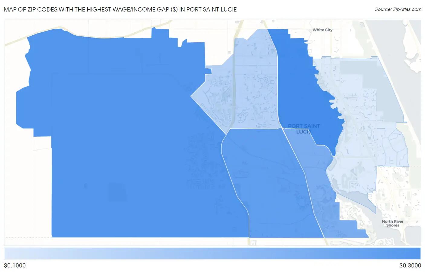 Zip Codes with the Highest Wage/Income Gap ($) in Port Saint Lucie Map