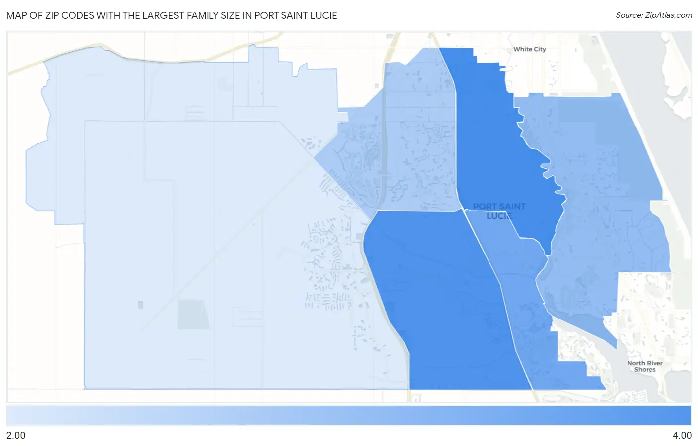 Zip Codes with the Largest Family Size in Port Saint Lucie Map