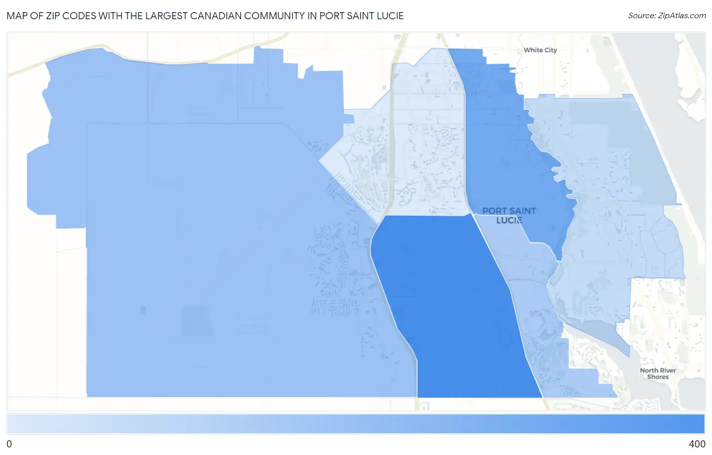 Zip Codes with the Largest Canadian Community in Port Saint Lucie Map