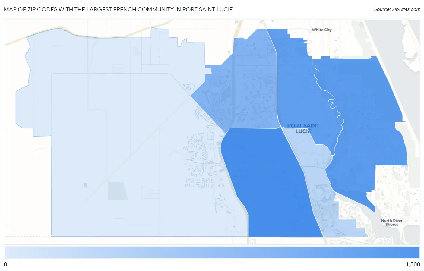 Zip Codes with the Largest French Community in Port Saint Lucie Map