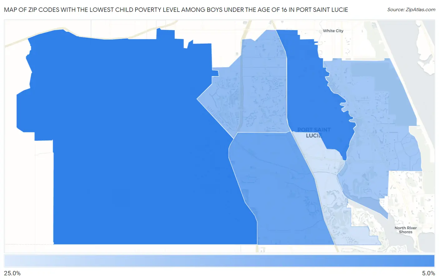 Zip Codes with the Lowest Child Poverty Level Among Boys Under the Age of 16 in Port Saint Lucie Map