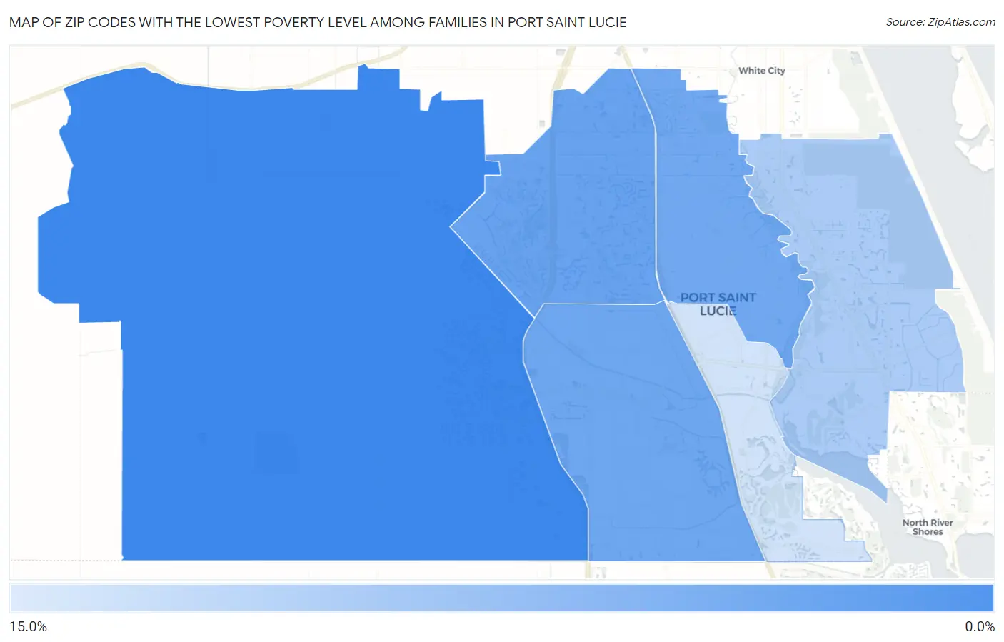 Zip Codes with the Lowest Poverty Level Among Families in Port Saint Lucie Map