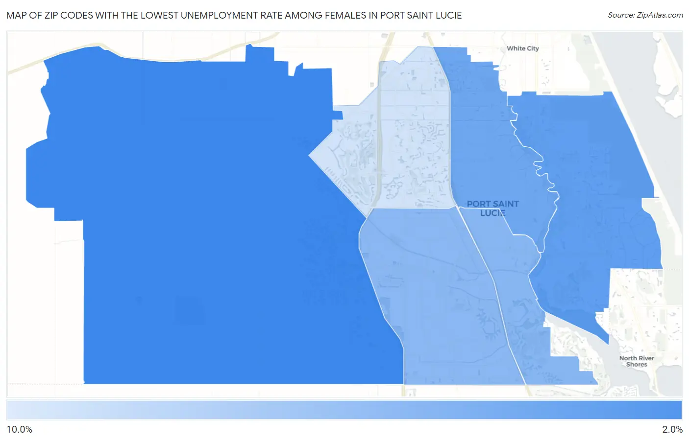 Zip Codes with the Lowest Unemployment Rate Among Females in Port Saint Lucie Map