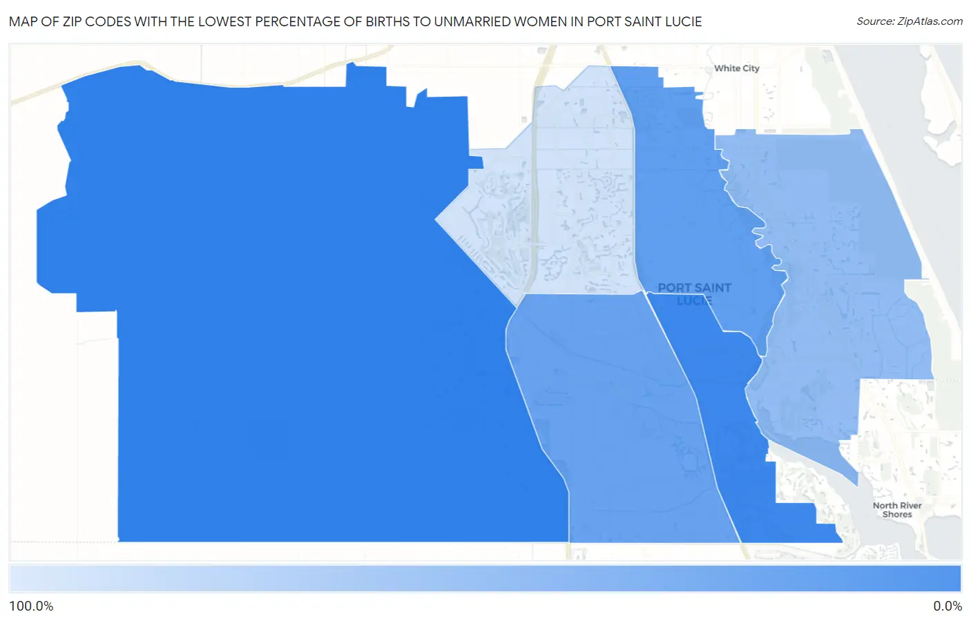 Zip Codes with the Lowest Percentage of Births to Unmarried Women in Port Saint Lucie Map