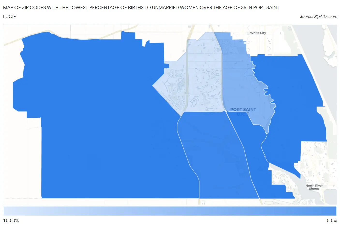 Zip Codes with the Lowest Percentage of Births to Unmarried Women over the Age of 35 in Port Saint Lucie Map